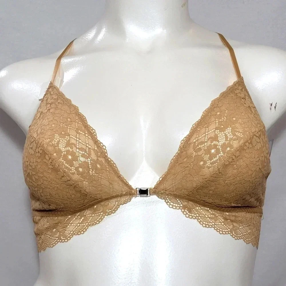 LARGE Gilligan O'Malley Front Close Lace Y-Back‎ Bralette Beige NWT